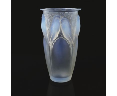 Rene Lalique, a Ceylan opalescent glass vase, model 905, designed circa 1924, polished and frosted, engraved mark R Lalique, 