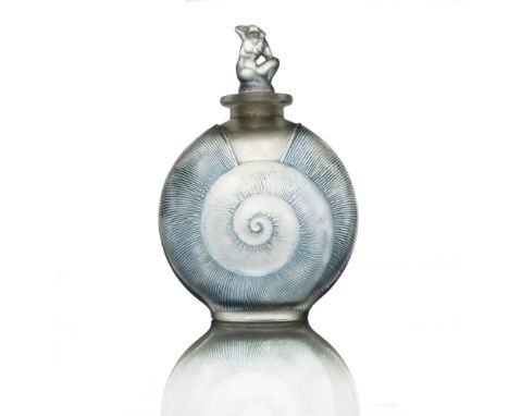 Rene Lalique, an Amphitrite glass perfume bottle, model 514, designed circa 1920, polished and frosted with blue staining, re