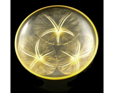 Rene Lalique, a Volubilis yellow amber opalescent glass bowl, model 383, designed circa 1921, polished and frosted, reverse e