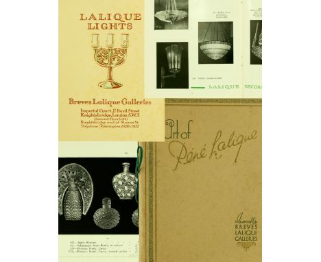 A Breves Galleries Lalique catalogue, The Art of Rene Lalique, 1928, pouch with bound 16 page leaflet, together with 53 price