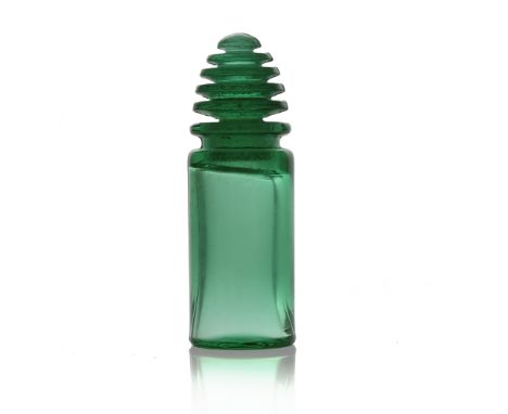 Rene Lalique for Worth, a Sans Adieu green glass perfume bottle, model Worth Perfume 6, designed circa 1929, relief moulded m
