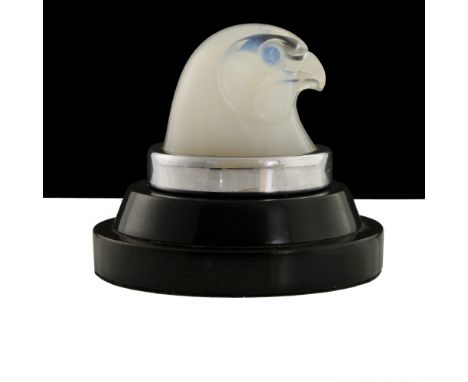 Rene Lalique, a Tete d'Epervier opalescent glass car mascot, model 1139, designed circa 1928, polished, relief moulded marks 