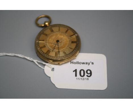 A lady's Swiss gold enamel and diamond open faced pocket watch, the engine turned circular dial with  Roman numerals, the rev