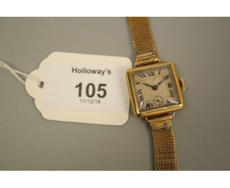 Omega, a lady's 18ct gold Art Deco wristwatch, the silvered engine turned square dial with Roman numerals and subsidiary seco