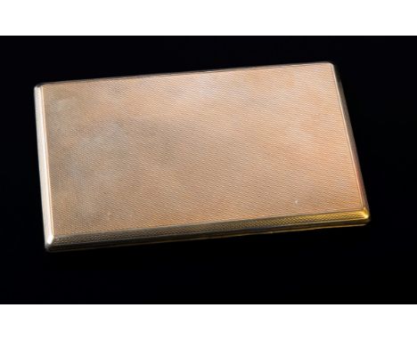 A 9ct gold cigarette case, rounded rectangular engine turned push button thumbpiece, London 1938