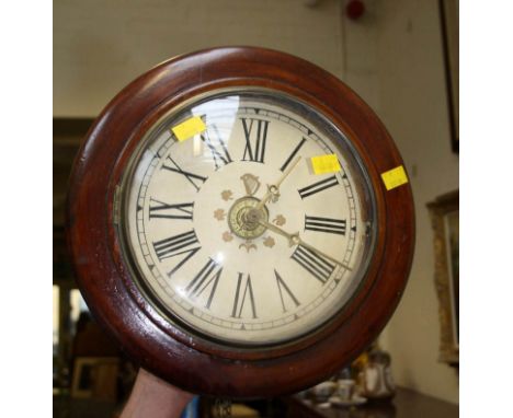 A 19th century Postman's alarm clock, the mahogany frame enclosing a thirty-hour bell striking movement faced by a painted 8i