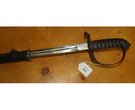 A Victorian Infantry pattern Officer's sword, wire bound rayskin handle, pierced guard with Ox and Bucks badge and engraved 8