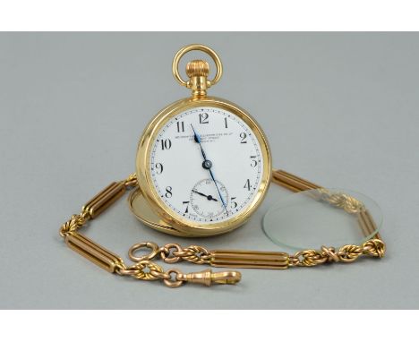 AN EARLY 20TH CENTURY 9CT GOLD POCKET WATCH, white enamel 4cm dial signed Goldsmiths &amp; Silversmiths Co Ltd, Arabic numera