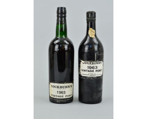 TWO BOTTLES OF FINE OLD VINTAGE PORT, to include a bottle of Cockburn's 1963 Vintage Port, fill level upper shoulder, (seal p
