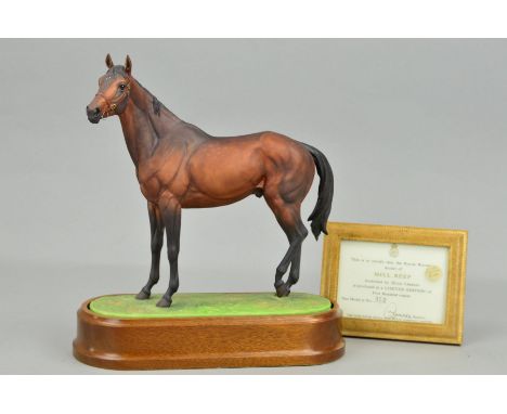 A ROYAL WORCESTER LIMITED EDITION FIGURE 'MILL REEF', modelled by Doris Lindner, certificate No.352/500, with wooden plinth a