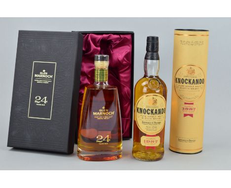 TWO BOTTLES OF FINE SINGLE MALT WHISKY, to include a bottle of Glen Marnoch Highland Single Malt Scotch Whisky, cask matured 