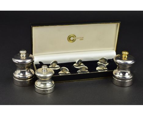 A CASED SET OF SIX ELIZABETH II SILVER PLACE NAME HOLDERS, of ovals on circular bases, the ovals bearing commemorative millen