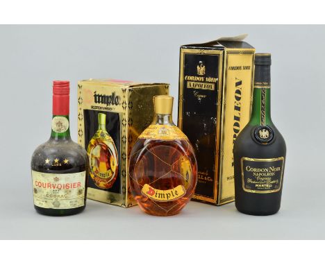 TWO BOTTLES OF FINE COGNAC AND A BOTTLE OF WHISKY, to include a bottle of Cordon Noir Napoleon Cognac, 40% vol, 70cl, boxed, 