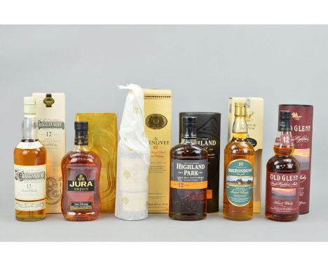 SIX BOTTLES OF SINGLE MALT, to include a bottle of Highland Park Single Malt Scotch Whisky, aged 12 years, 40% vol, 70cl, fil