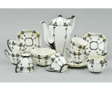 SHELLEY 'TREES AND SUNSET' PATTERN TEASET, comprising six cups, six saucers, teapot, milk and sugar bowl, pattern number 1147