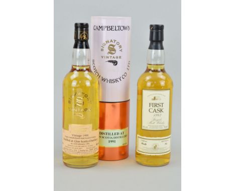 TWO BOTTLES OF COLLECTABLE SINGLE MALT, to include a bottle of Campbeltown Signatory Vintage 1991, aged 10 years, bottled on 
