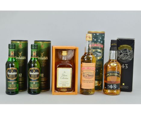 FOUR BOTTLES OF SINGLE MALT, to include a bottle of Lochindaal 43 Islay Single Malt Scotch Whisky, aged 10 years from associa