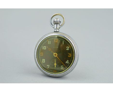 A MILITARY ELGIN POCKET WATCH, with black dial, subsidiary seconds dial on back, broad arrow mark A107952 G.S.T.P., approxima