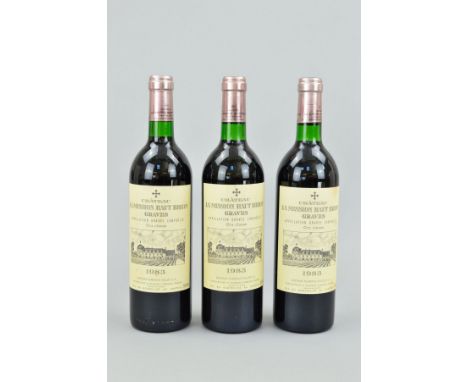 THREE BOTTLES OF CHATEAU LA MISSION HAUT BRION GRAVES CRU CLASSE 1983, a very good vintage from this highly rated Chateau, 75