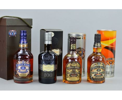 FOUR BOTTLES OF CHIVAS REGAL, to include a presentation set comprising a bottle of Chivas Regal 'Gold Signature' Scotch Whisk