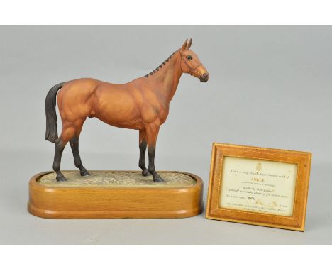 A ROYAL WORCESTER LIMITED EDITION MODEL OF ARKLE, modelled by Doris Lindner, No.260 of 500, together with wooden plinth and f