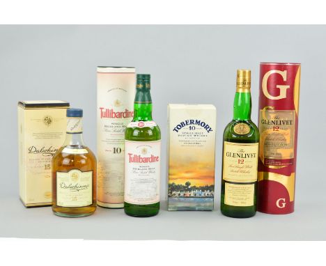 FOUR BOTTLES OF SINGLE MALT, to include a bottle of Tobermory Single Malt Scotch Whisky, aged 10 years, contents not checked 
