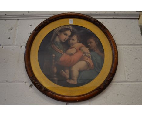 The Madonna and Child, colour print, circular, framed and glazed.