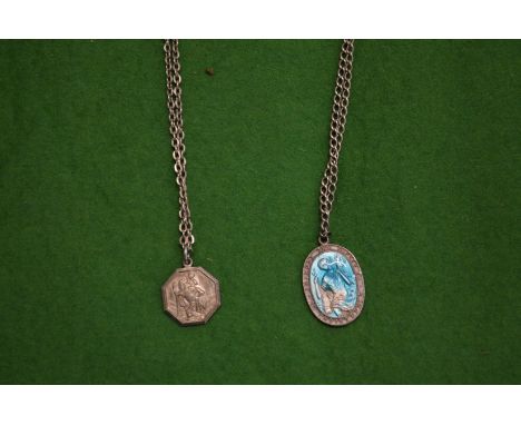 A silver and enamel pendant and chain.
