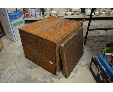 An old Tate and Lyle cube sugar pine storage box and another item.
