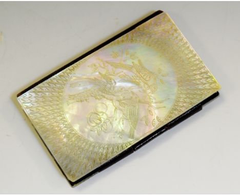 A 19th century mother of pearl aide memoir, engraved with song birds, c.1870