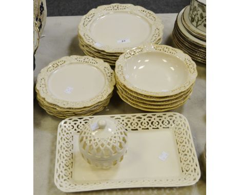 Household Goods - a creamware part dinner service; a pair of cream tie backs; a contemporary jewellery case; a camera tripod;