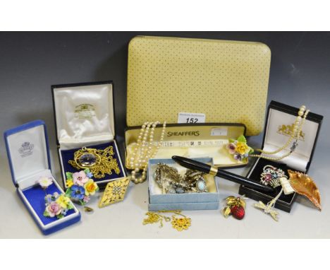 Jewellery- Rotary watch, brooches, necklaces, a Sheaffer's pen, etc