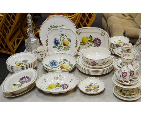 A Spode Victoria pattern (reproduced from the original pattern c.1820) part dinner service; a cut glass decanter ; others 