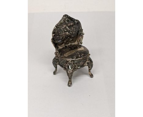 A silver miniature chair hallmarked Sheffield 1900, 11.9gLocation: 