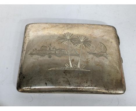 A white metal Continental engraved cigarette case, 128.4gLocation: 