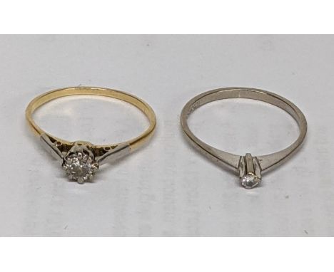 An 18ct white gold ladies diamond ring, together with a yellow metal ladies diamond ring, total weight 2.6g Location: 