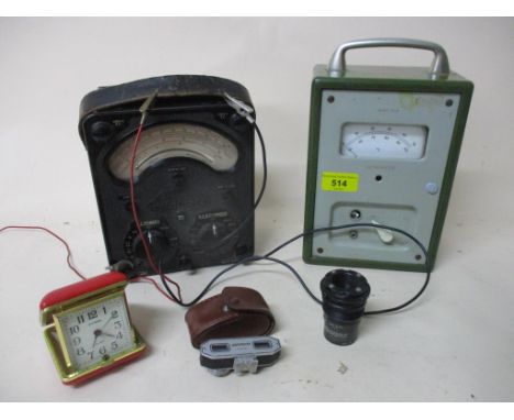 A mixed lot to include a Universal Avometer, Thermometer, leather cased Watameter, and a Mark Taylor Hobson lens Location: 