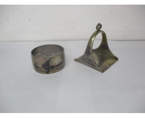 Egyptian Niello silver model stirrup napkin ring, total weight 83gLocation: 