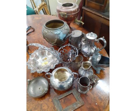 A quantity of silver plate and brassware A/F together with a part Samovar in copper and brass and other itemsLocation: RAB 