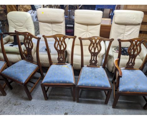 Eight Charles Barr Chippendale style mahogany dining chairs, carved centre splats, fluted square front legs, (including two c