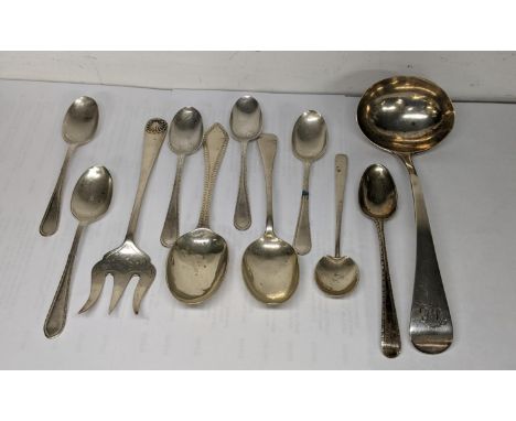 Silver flatware to include spoons, a sauce ladle and a fork, 205gLocation: 