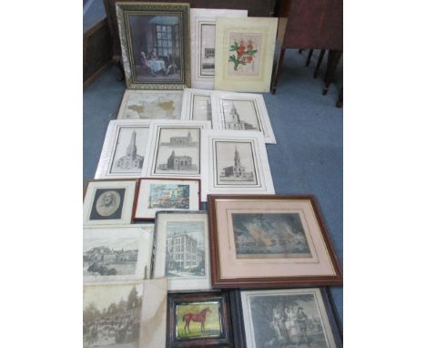 A large quantity of prints to include 19th century architectural and botanical prints and a coloured engraving of the 1798 vi