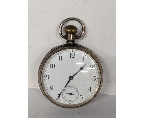 An early 20th century silver open faced keyless wound pocket watch, hallmarked Birmingham 1912Location: 