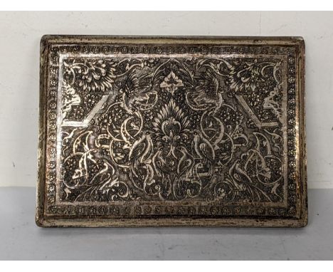 A white metal Middle Eastern cigarette case engraved with birds amongst a floral design, 160.4gLocation: 