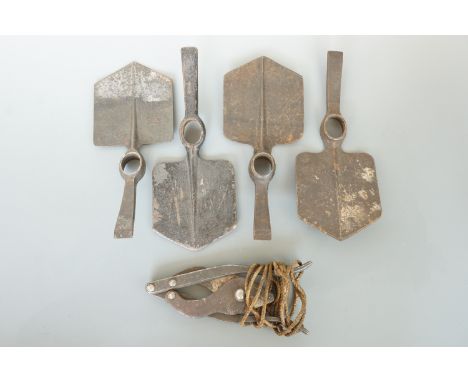 British army sirhind pattern entrenching tool heads together with a set of folding wire cutters