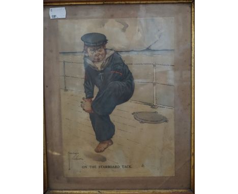 After Lawson Wood (1878-1915) "On the Starboard Tack", a humorous cartoon of Great War Royal Navy life, lithographic print, 2