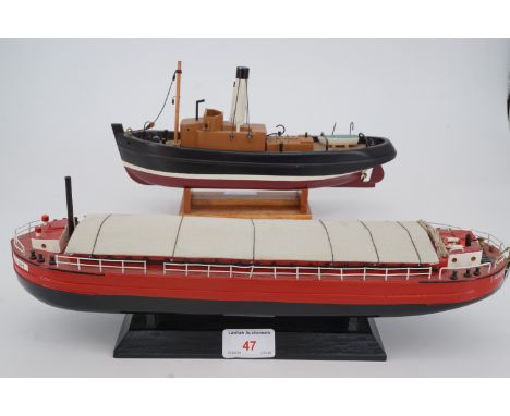 A wooden scale model of the Leeds &amp; Liverpool canal longboat / barge"Ambush", originally built by W J Yarwoods of Northwi