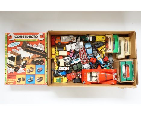 A Constructo Big Truck construction set and a quantity of Dinky and Matchbox die-cast cars, wagons etc.