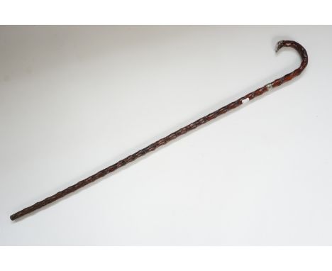 A fine Victorian silver-mounted knotted-wood walking stick, Birmingham, 1900, 91 cm