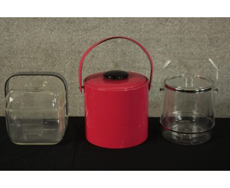 A collection of three vintage ice buckets. Two made from Perspex. H.30cm (largest). 